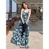 The new seaside vacation dress has a high sense of texture, blue color, sleeveless suspender dress, female summer.