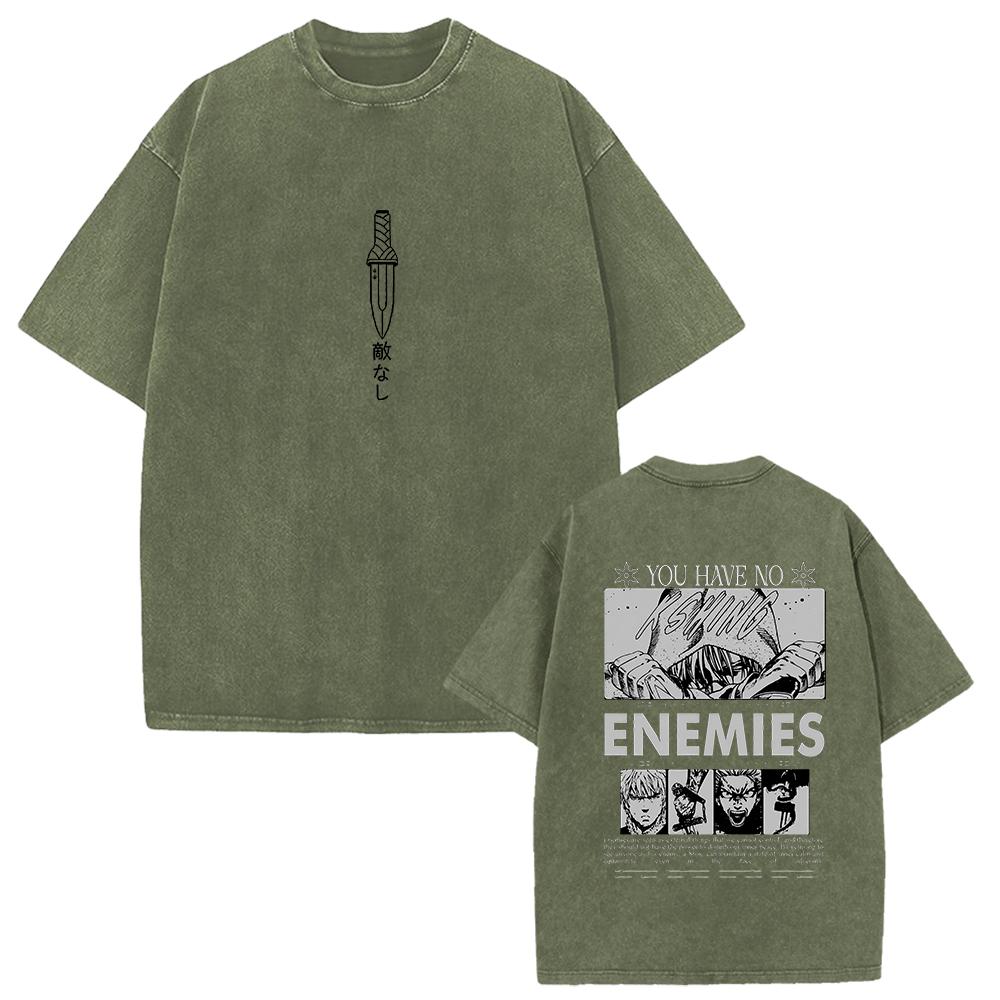 Manga VINLAND SAGA ENEMIES Tshirt For Mens Womens Clothing Vintage Washed Oversized T Shirt Summer Cotton Short Sleeve Tees