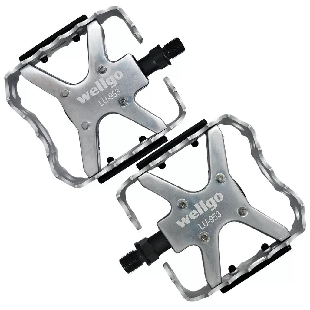 Pedais de Bicicleta Wellgo Old School BMX MTB Bear Trap 1/2", Prata, WE3039