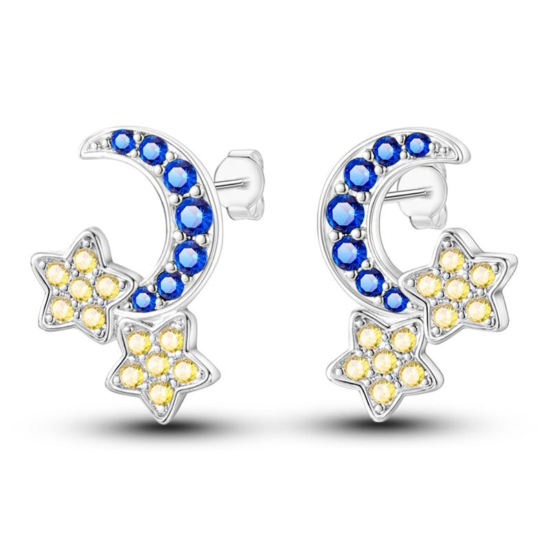 Original Design Hoop Earrings For Women 925 Silver Colorful Zircon Star Moon Series Elegant Jewelry DIY Making