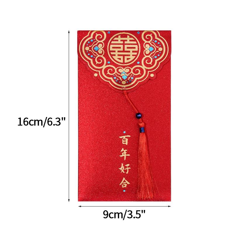 Chinese Style Red Envelope Wedding New Year Red Packet Spring Festival Lucky Money Bag Gilding Tassel Red Paper Bag Gift 2025