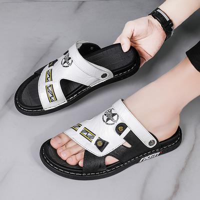 Pánské pantofle, pravá kůže na léto, volnočasové plážové sandály, korejská verze pro muže, personalizované sandály pro venkovní nošení,
