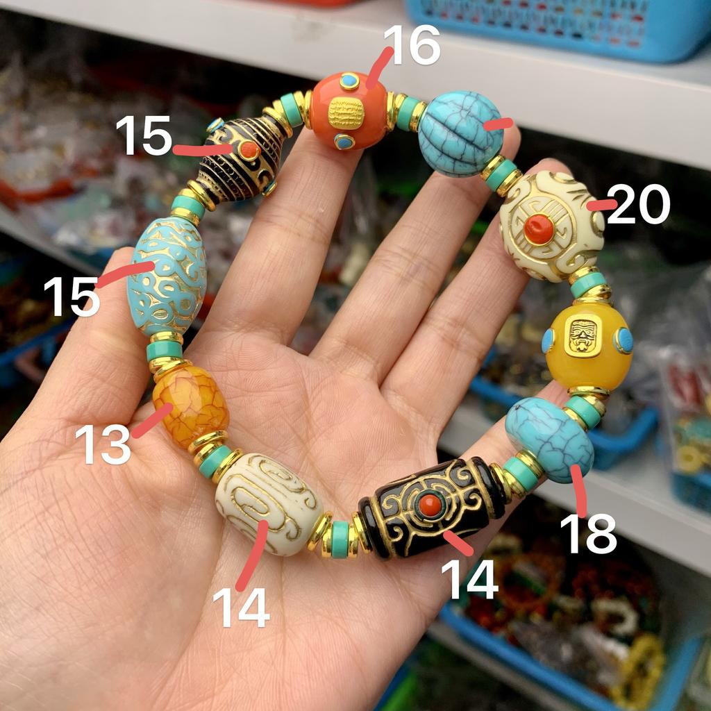 Tibetan Style Enamel Beaded Bracelet, Multicolor Vintage Gold-Plated Ethnic Jewelry,Handmade Enamel Charm Bracelet