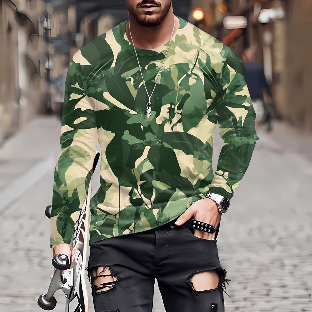 Men's T Shirt O-Neck Clothing Apparel Outdoor Long Sleeve Print Fashion Designer Vintage