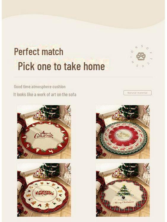 Round Christmas Cashmere Cartoon Mat: Non-Slip, Dirt-Resistant, Easy-Care Carpet for Living Room, Study, or Bedroom