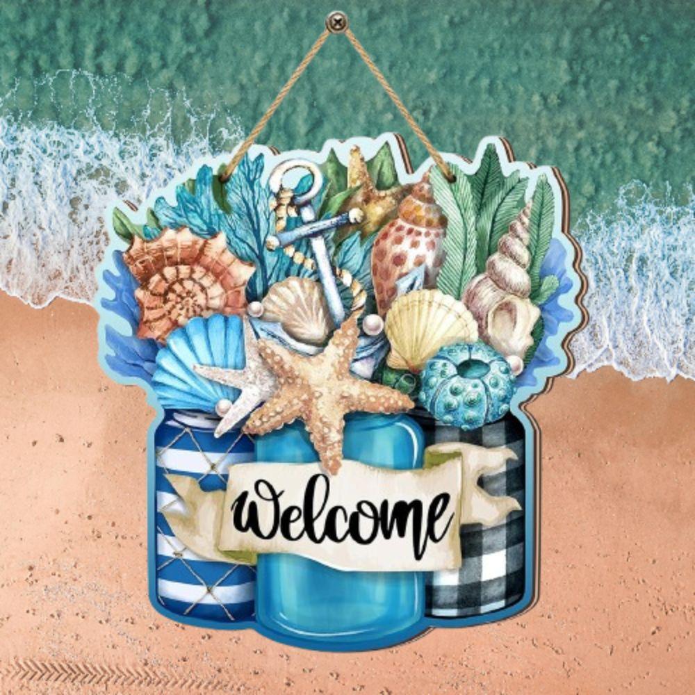 Wall Art Summer Welcome Wall Ornaments Beach Shells Hanging Signs  for Home Room Porches