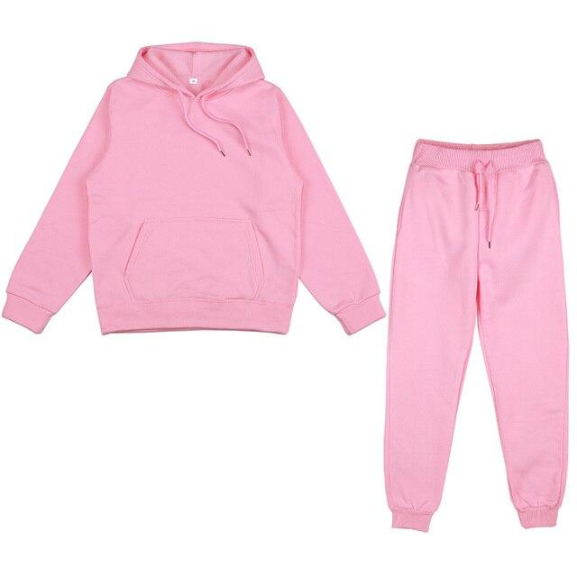 Erkek Kadın Düz Renk Kapşonlu Set Uzun Kollu Kapşonlu Kazak ve Pantolon Koşu Seti Rahat Kış Sıcak Hoodies Eşofman Spor