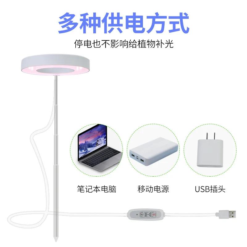 LED Indoor Angel Ring Plant Growth Light 2/4/8H On/Off Timer USB 5V Retractable Height Full Spectrum Simulated Sunlight Plant