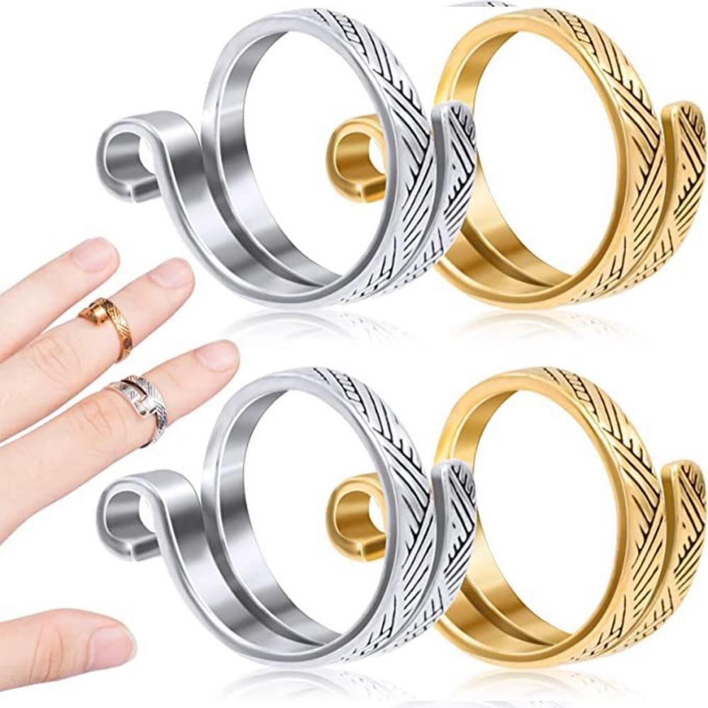 Adjustable Metal Yarn Holder Ring for Knitting and Crochet with Decorative Etched Design
