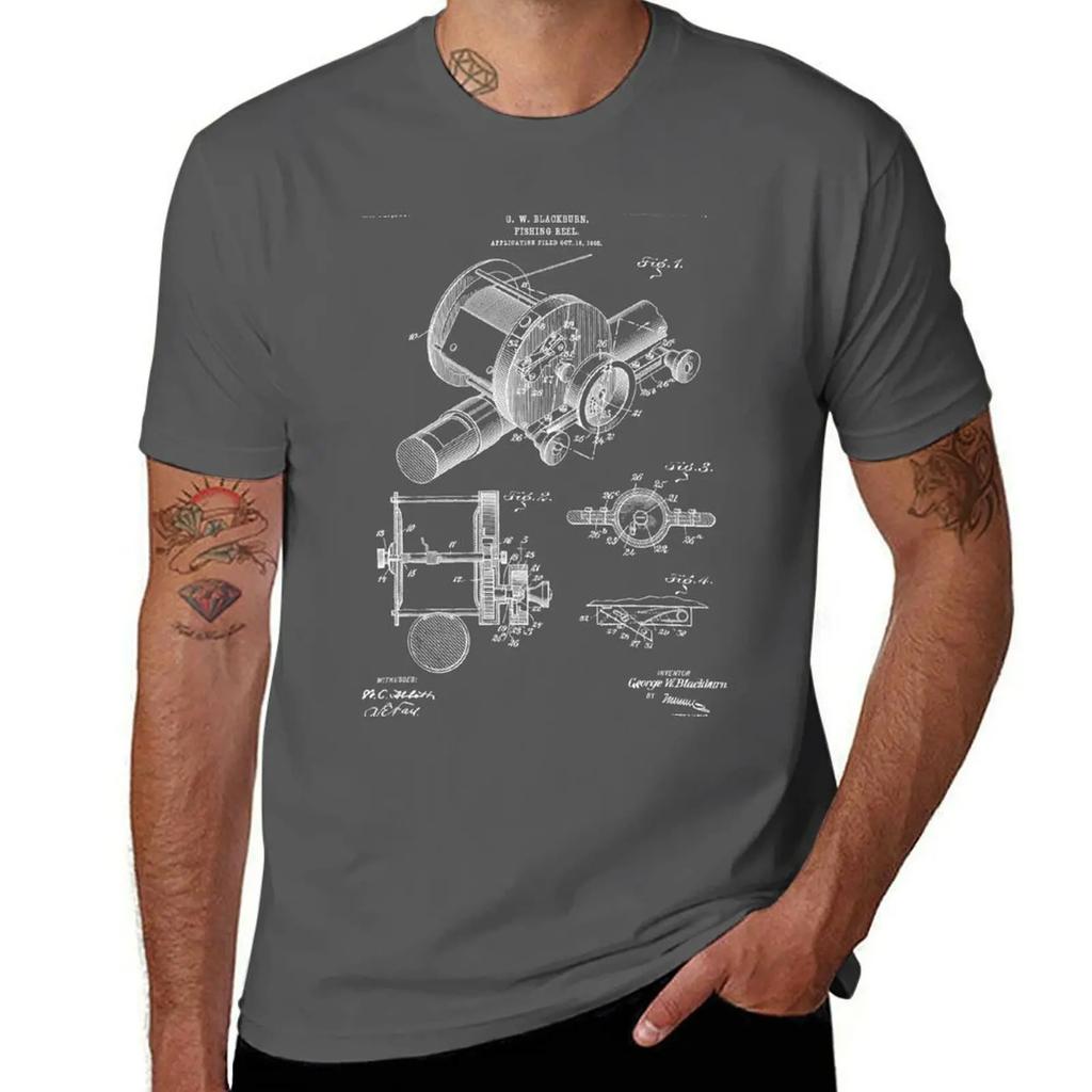 Fishing Reel Patent - Fishing Rod Art - Black Chalkboard T-Shirt baggy shirts vintage anime shirt oversizeds outfits for men