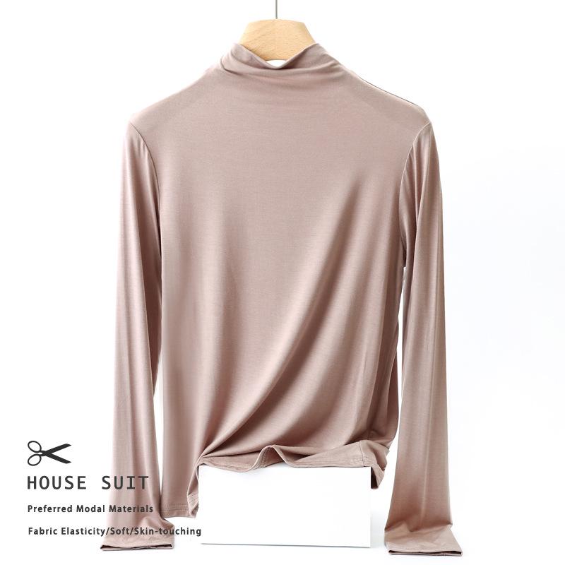 Women's Slim Fit Modal Long Sleeve High Neck Top - Fashionable, Versatile Base Layer for Spring/Autumn