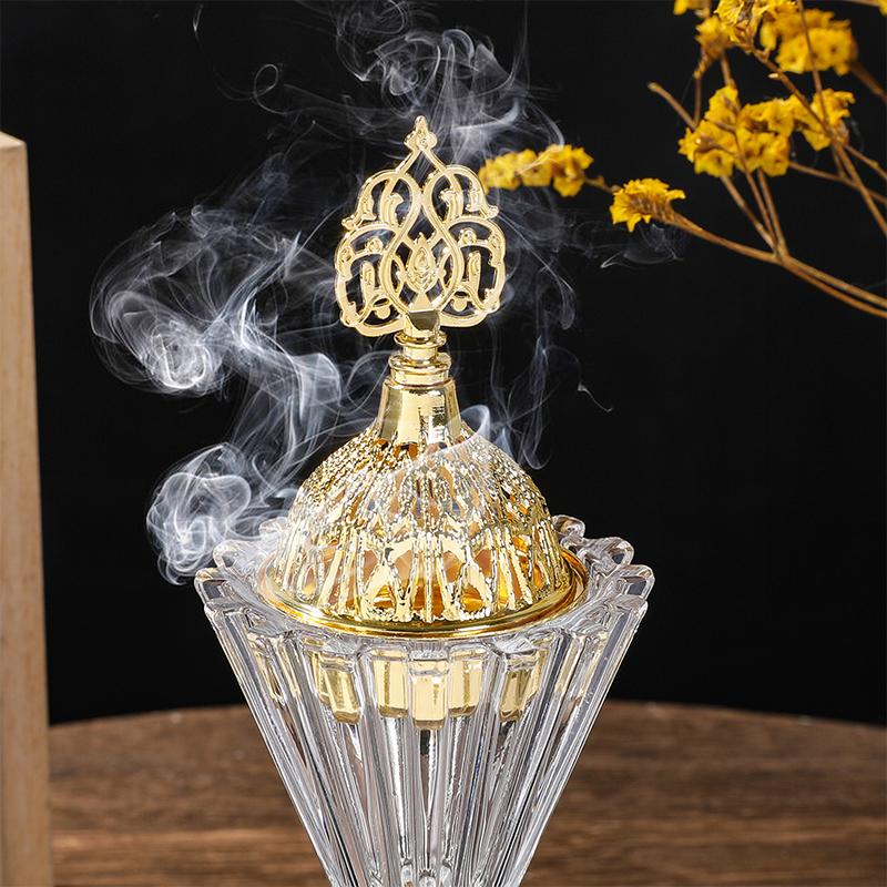 Queimador de Incenso Bouquet de Vidro Cristalino Estilo Árabe Decoração de Casa e Escritório Suporte para Incensário Estilo Árabe Fogão de Aroma