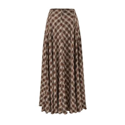 Triangle Panel High-Waisted Plaid A-Line Skirt - Women's Autumn/Winter Retro Style