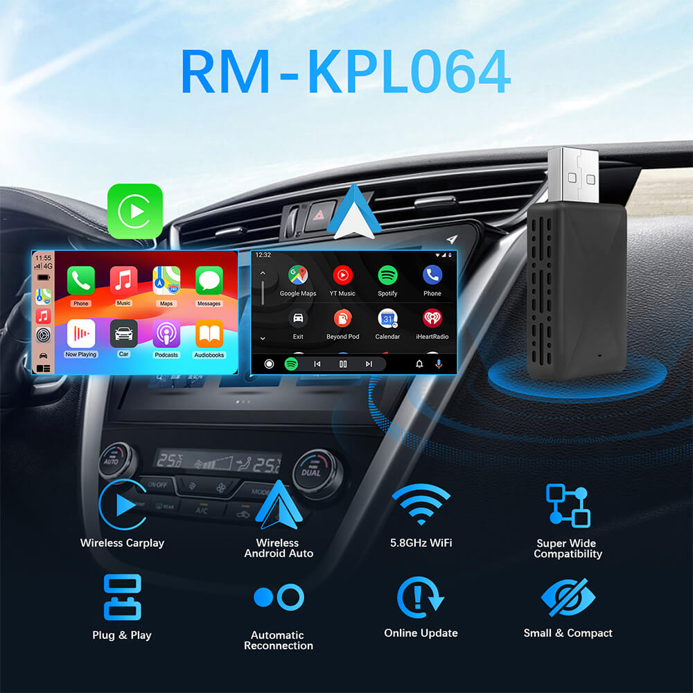 2025 New Wired To Wireless CarPlay and Android Auto 2in1 Mini Adapter 5GHz WiFi Suitable for 99% of Original Wired Carplay/auto