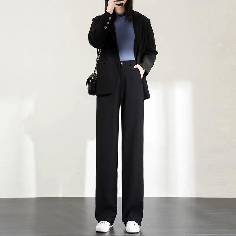 Women's High-Waist Black Wide-Leg Suit Pants - Summer Thin, Slim, and Casual Professional Trousers