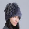 Winter Women's Warm Fashion Thick Wool Hat Rex Rabbit Fur Hat Knitted with Side Flower Hat