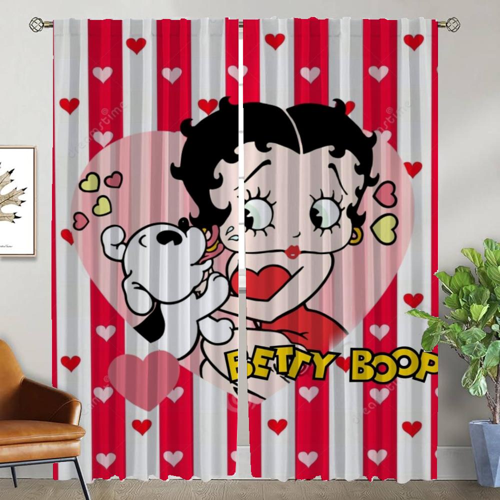 

Bettys Boops Tulle for Bedroom Modern Living Room Curtains 2 Pieces Window Curtain Shades Halloween Decoration Partition Kitchen W50xH70cmx2pcs-CL