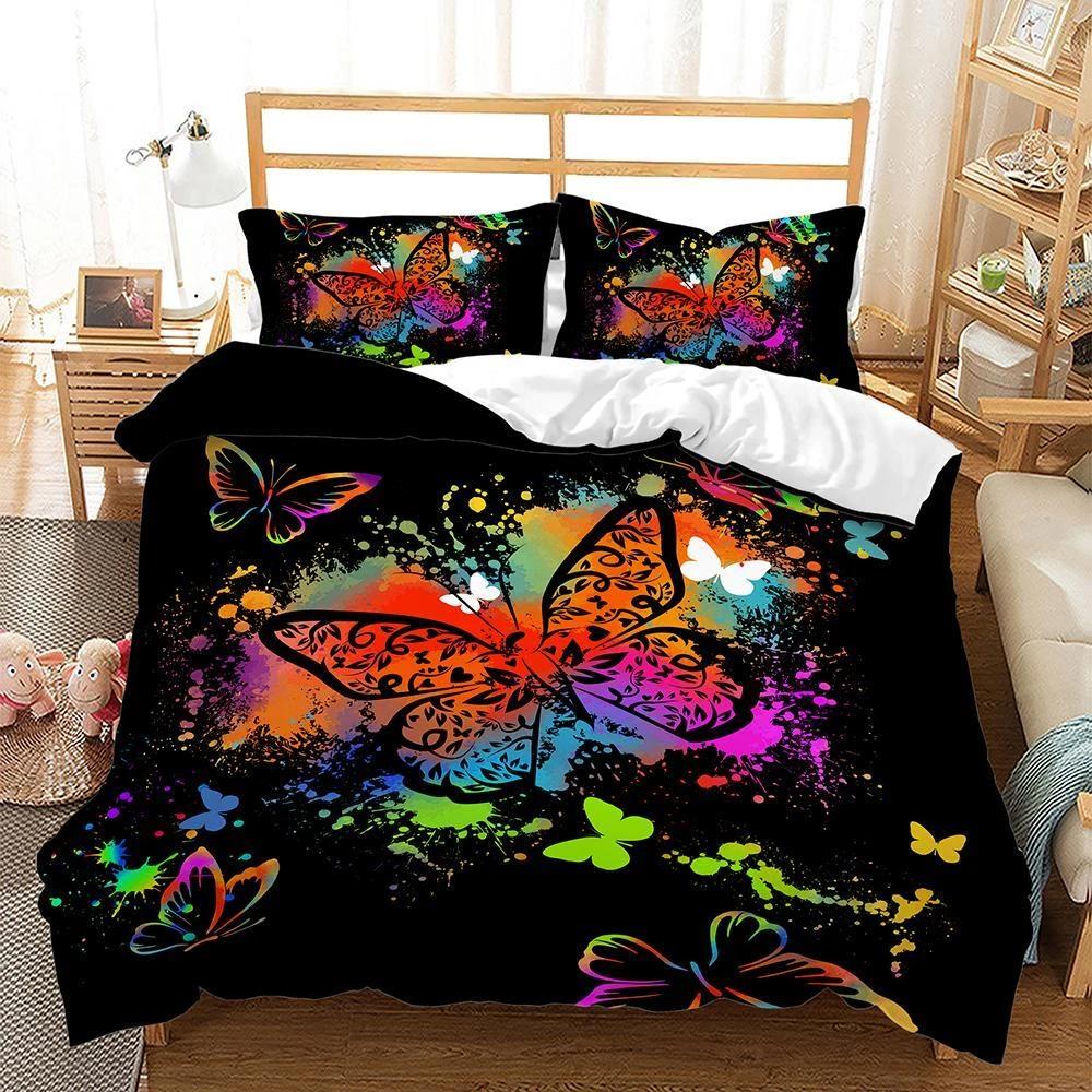 

Colorful Butterfly Bedding Set Women Duvet Cover Queen King Double Duvet Cover Pillowcase 2/3 Gift Soft Bedroom Decoration UK Single 135x200cm