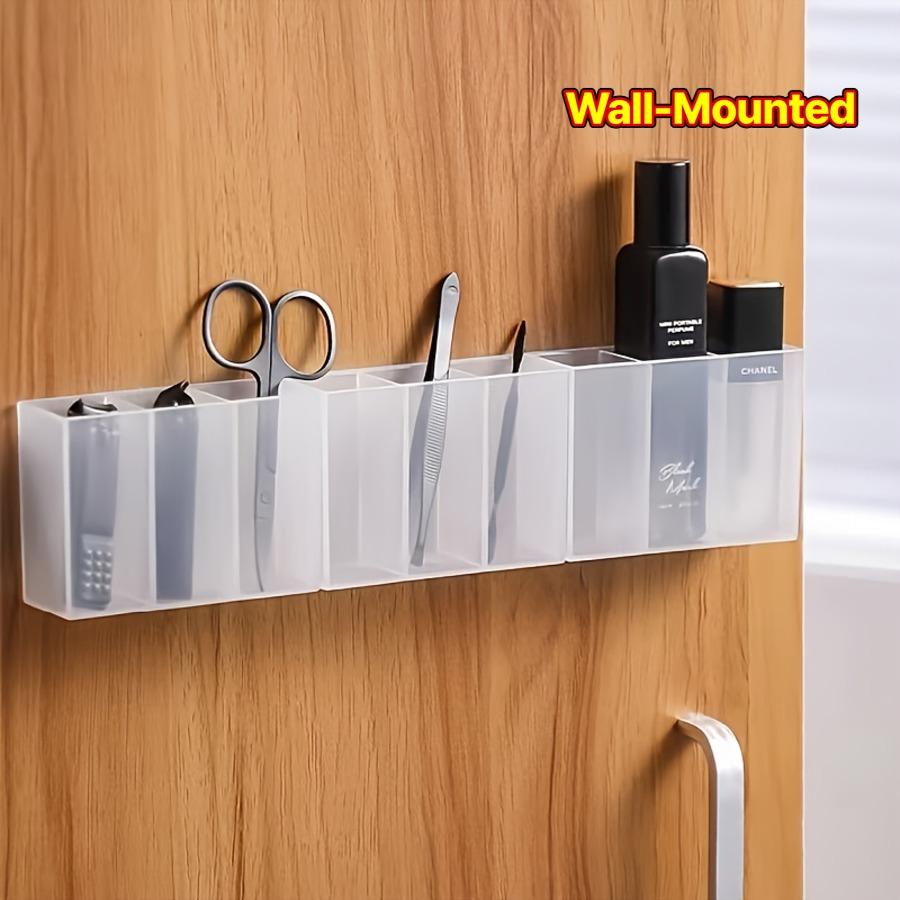 1 Transparent Wall-mounted Three-compartment Storage Box - Non-punching Self-adhesive Storage Box, Suitable for Makeup Brushes, Lipstick, Pens.