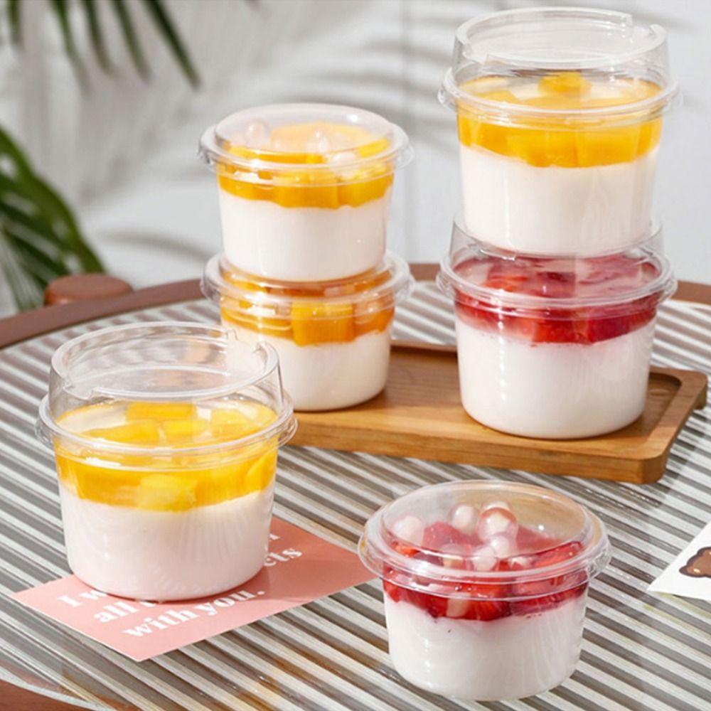 50Pcs 150/250ml Disposable Salad Cups Clear Plastic Round Shape Dessert Cups Bowl Containers Leak-Proof with Lid