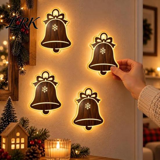 Holiday Wall Hanging Signs 7Pcs 3D Light-Up Wooden Reindeer Christmas Decor with Warm LED Backlight, Peel And Magical Atmosphere Stick Rustic Art for