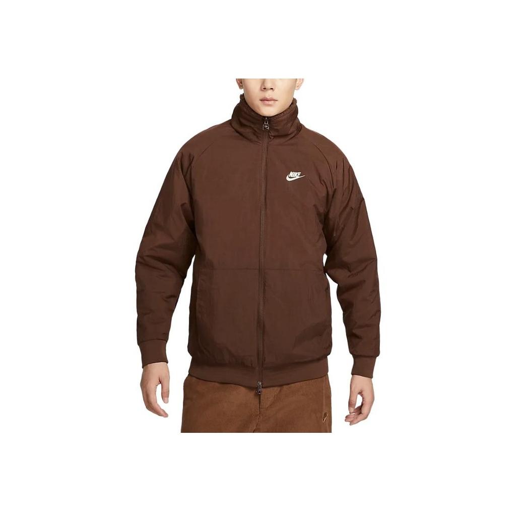Nike Sportswear Swoosh Reversible Stand Collar Zip Fleece Jacket Men Jackets Surprise-Cocoa Coconut-Milk Light-British-Brown BQ6546-259