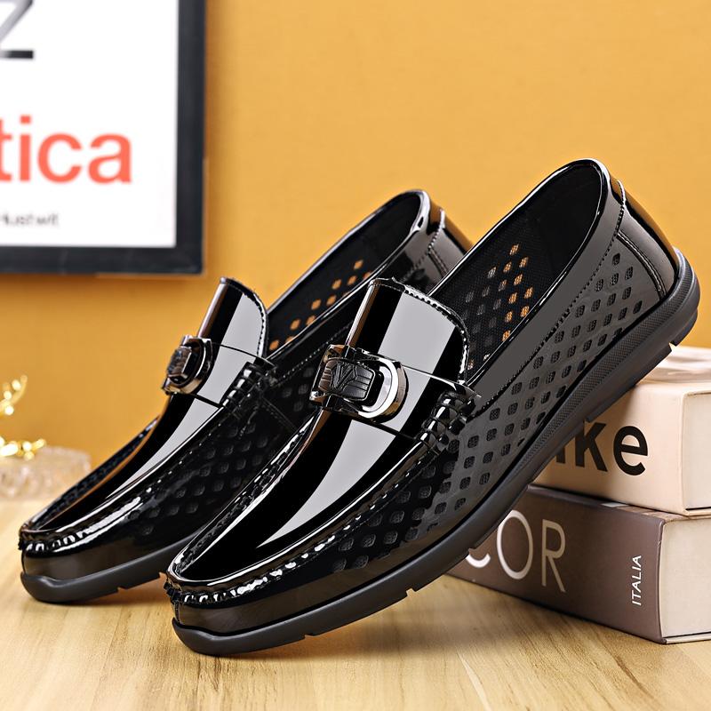 Fashion Slip-on Walking Flats Male Breathable Loafers New Men Casual Shoes Luxury Wedding Hollow Out Formal Dress Boat Shoes for Man
