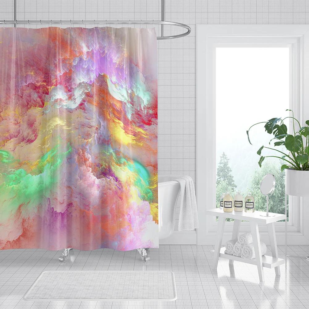 Colorful Galaxy Space Print Shower Curtain Psychedelic Sea Of Clouds Bath Curtain Decoration Waterproof Fabric Bathtub Screen