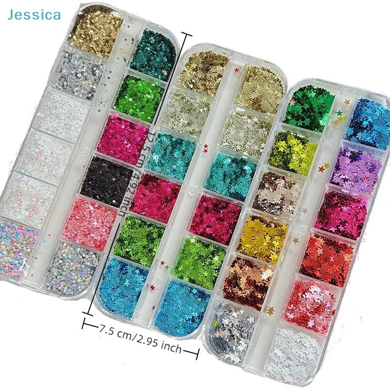 12-Fächer 2mm Sternförmiges Nail Art Glitzer Set | Mehrfarbige Pailletten für Maniküre-Dekor