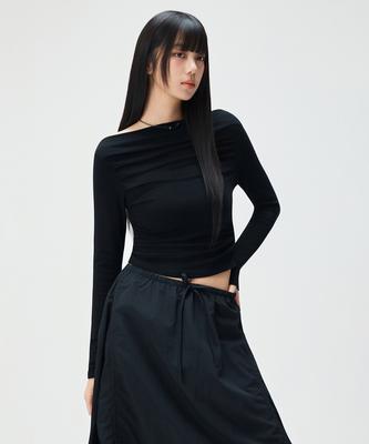MIXXO Off-Shoulder Shirred Long Sleeve T-Shirt_Miwlwg31Ss
