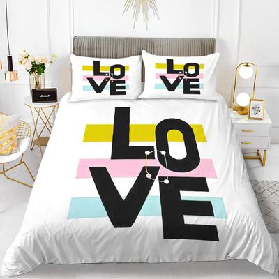 Ensemble Housse de Couette Thème Amour Taille King Queen Forme de Cœur Lettres Romantiques Fleur Rose Pour Enfants Filles Couples Ensemble de Literie en Polyester