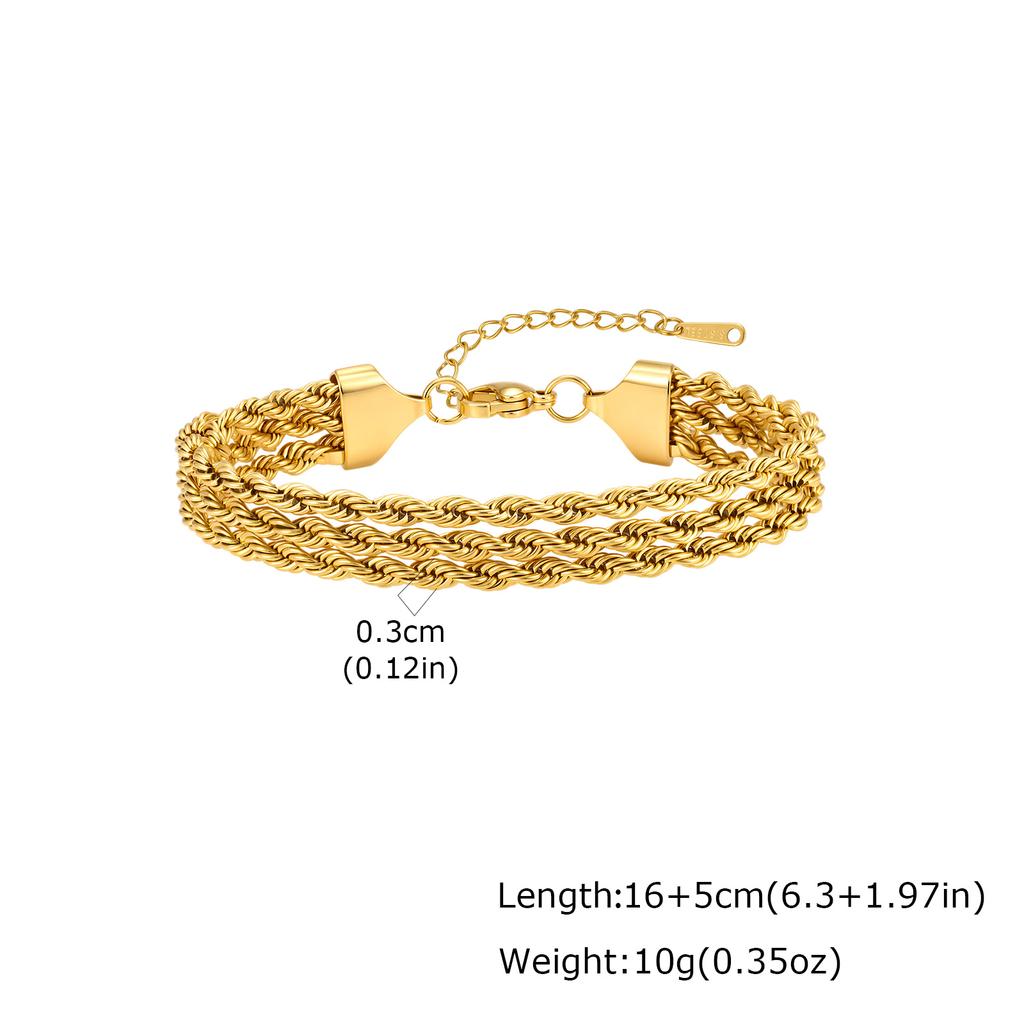 Stainless Steel Triple Layer Twisted Chain Bracelet Gold Plated for Women Stackable Jewelry Waterproof