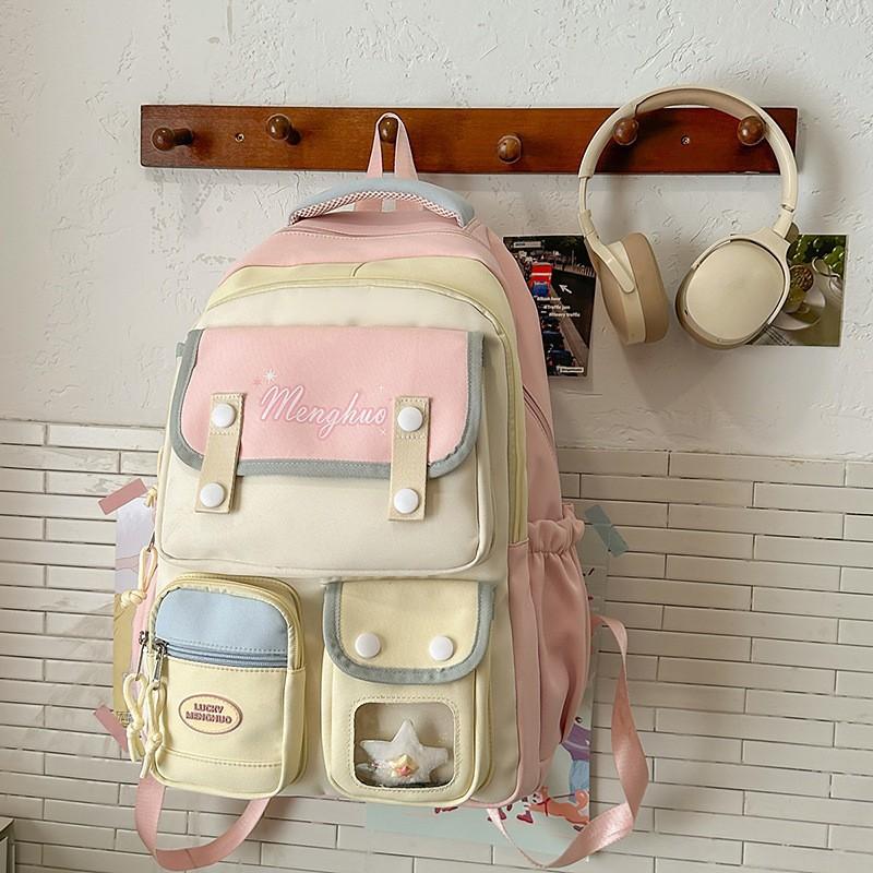 Soft Sister Small Fresh Schoolbag Korean College Style Backpack Multi-compartment Design Sense Female Junior High School Student Solid Color Backpack