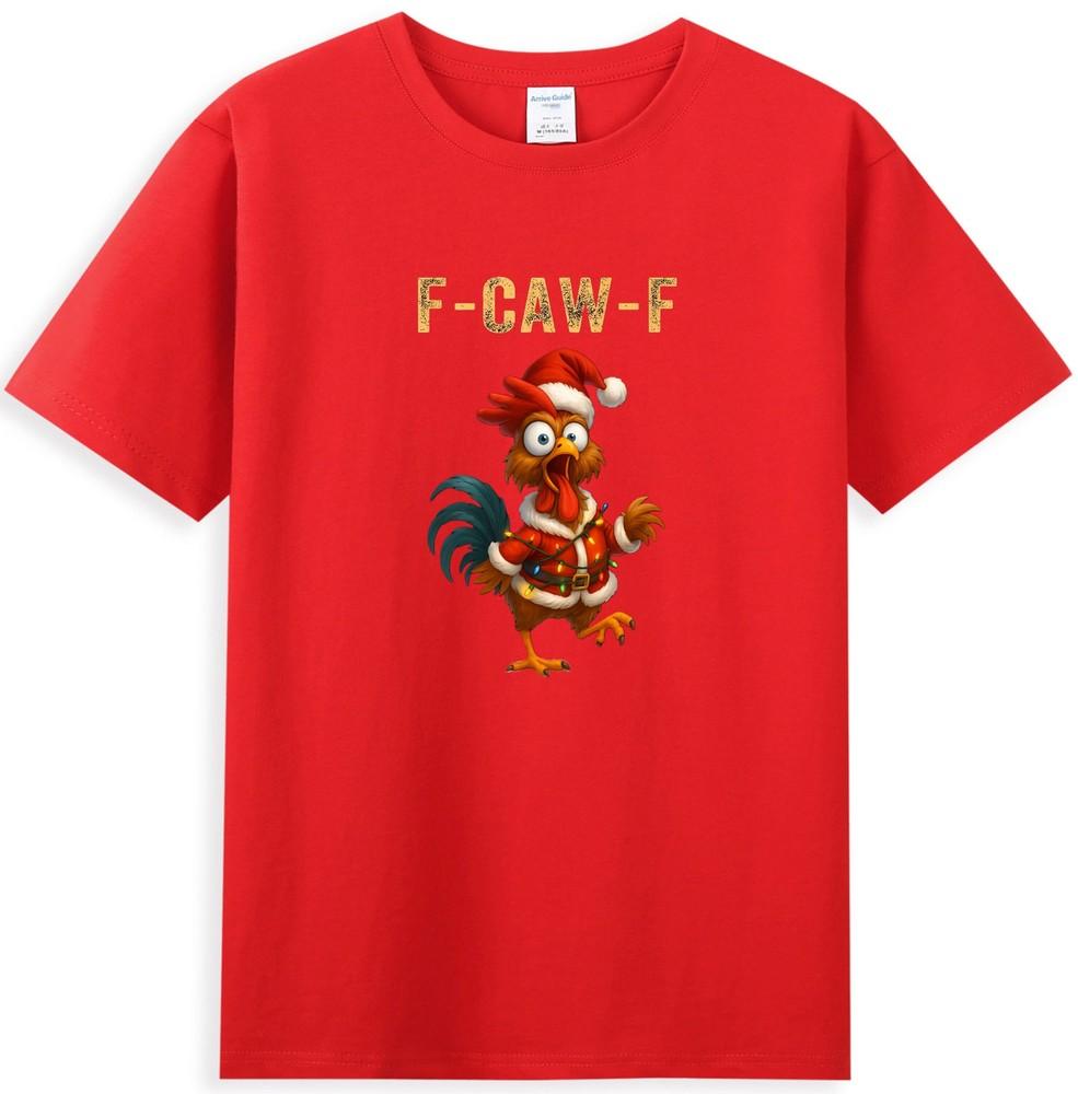 FCawF Christmas Funny Santa Hat Chicken Graphic Unisexs TShirt S