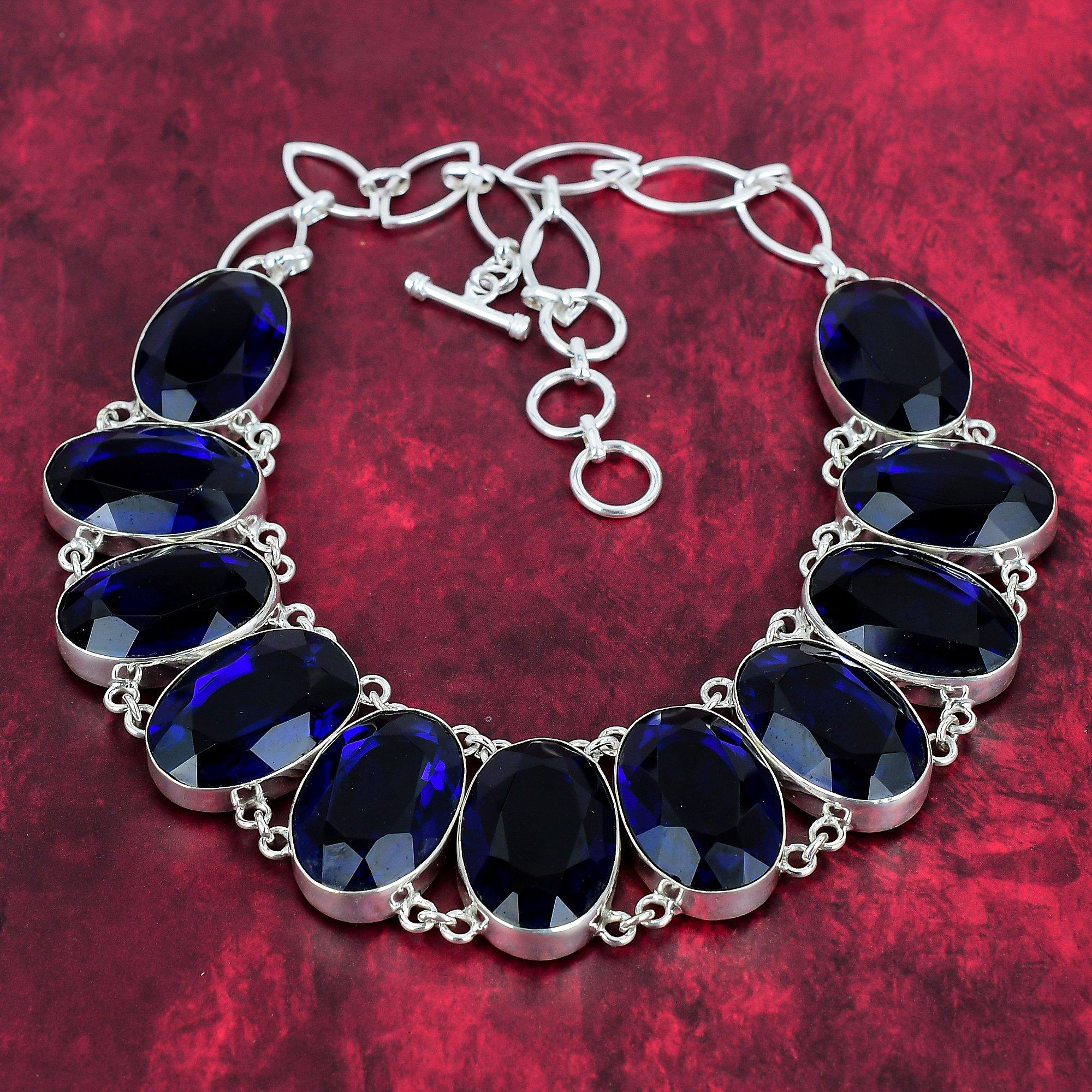 

Ожерелье с граненым синим сапфиром, ювелирные изделия ручной работы из драгоценных камней, ожерелье из стерлингового серебра 925 пробы, ювелирный подарок для свадьбы Adjustable with 18 inches синий