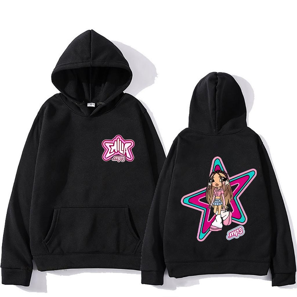 Emilia Mernes MP3 Cartoon Graphic Hoodie Men Women New Clothes Printed Streetwear Fleece Fashion Long Sleeve Hip Hop Sweatshirts