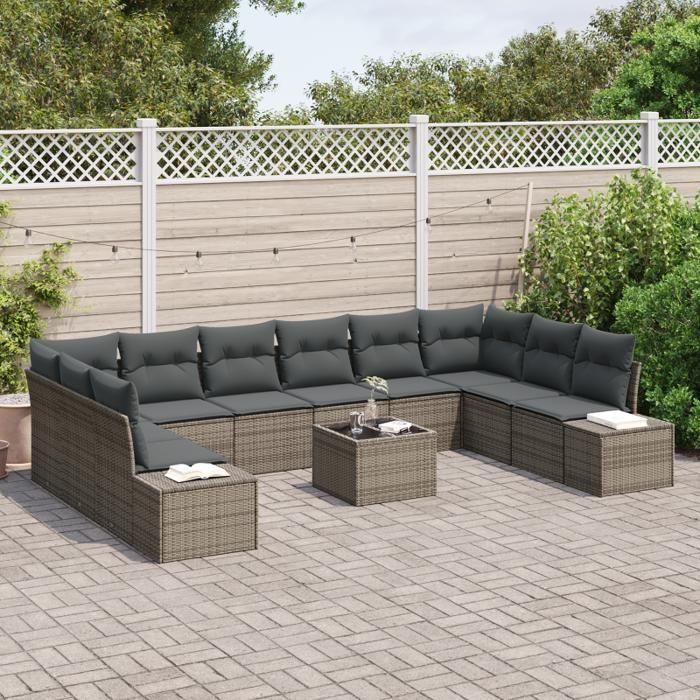 VidaXL Ensemble de canapé de jardin de 10 pièces avec coussins Noir Poly Rattan 3347249