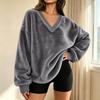 Women's Pullover Sweatshirt V-Neck Long Sleeve with Pockets Color Casual Top