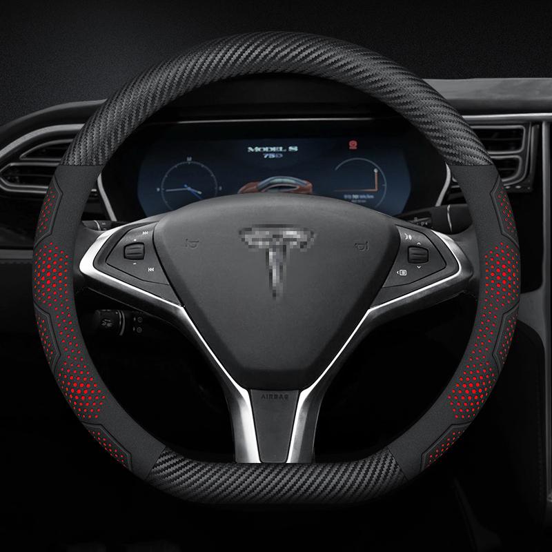 Carbon Fiber Suede Microfiber Leather Steering Wheel Cover for Tesla Model 3 Model Y Model S Model X Anti-slip Car Accessory