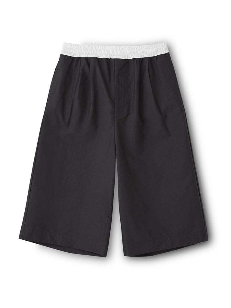 HYII Unisex Colorblock Waistband Wide Capri Pants [Charcoal]
