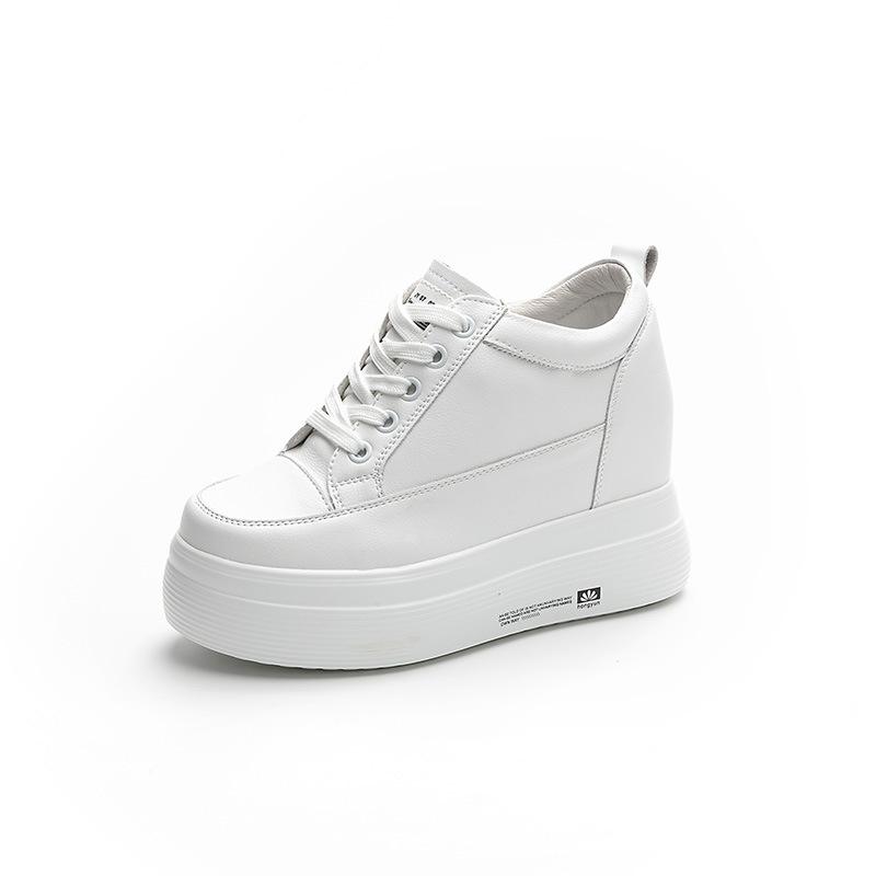 Small size casual women's shoes 10CM height increase small white shoes 2025 autumn muffin thick-soled leather single shoes small board shoes