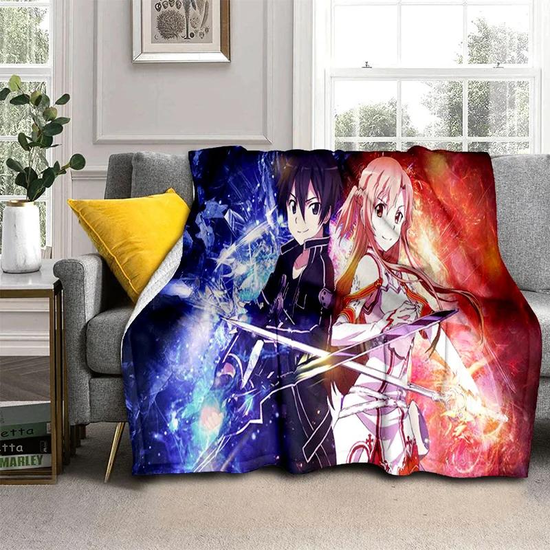 Sword Art Online SAO Novel Cartoon Blanket,Soft Throw Blanket for Home Bedroom Bed Sofa Picnic Travel Office Cover Blanket Kids
