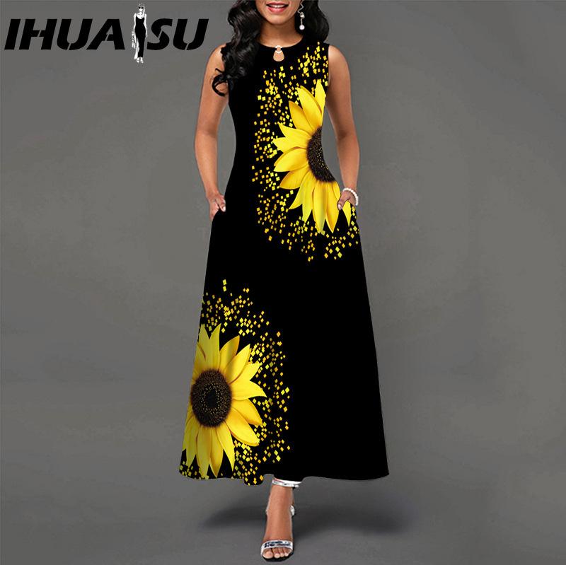 IHUASU 48 Farben Neues Damen Lockeres Vintage Blumenmuster Rüschenkleid Befree Kleid Großes Sommerparty Tanktops Elegante Maxikleider