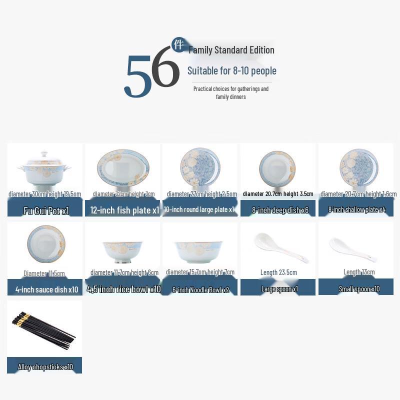 Beautiful Time Jingdezhen Bone China Dinnerware Set, 56-Piece