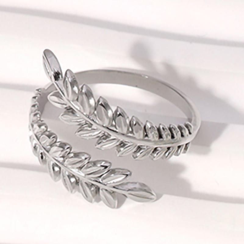 1pc Leaf Shape Adjustable Ring, Featuring A Simple Metallic Texture and Forest-style Ring