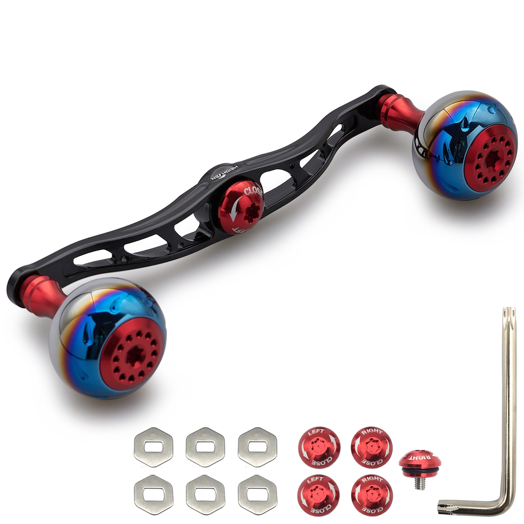 

HEIGHTEN Reel Handle for Abu Garcia Universal Baitcasting Reels Aurora Series 130/115mm Shimano, Daiwa, (Red & Black, 120mm) (815)