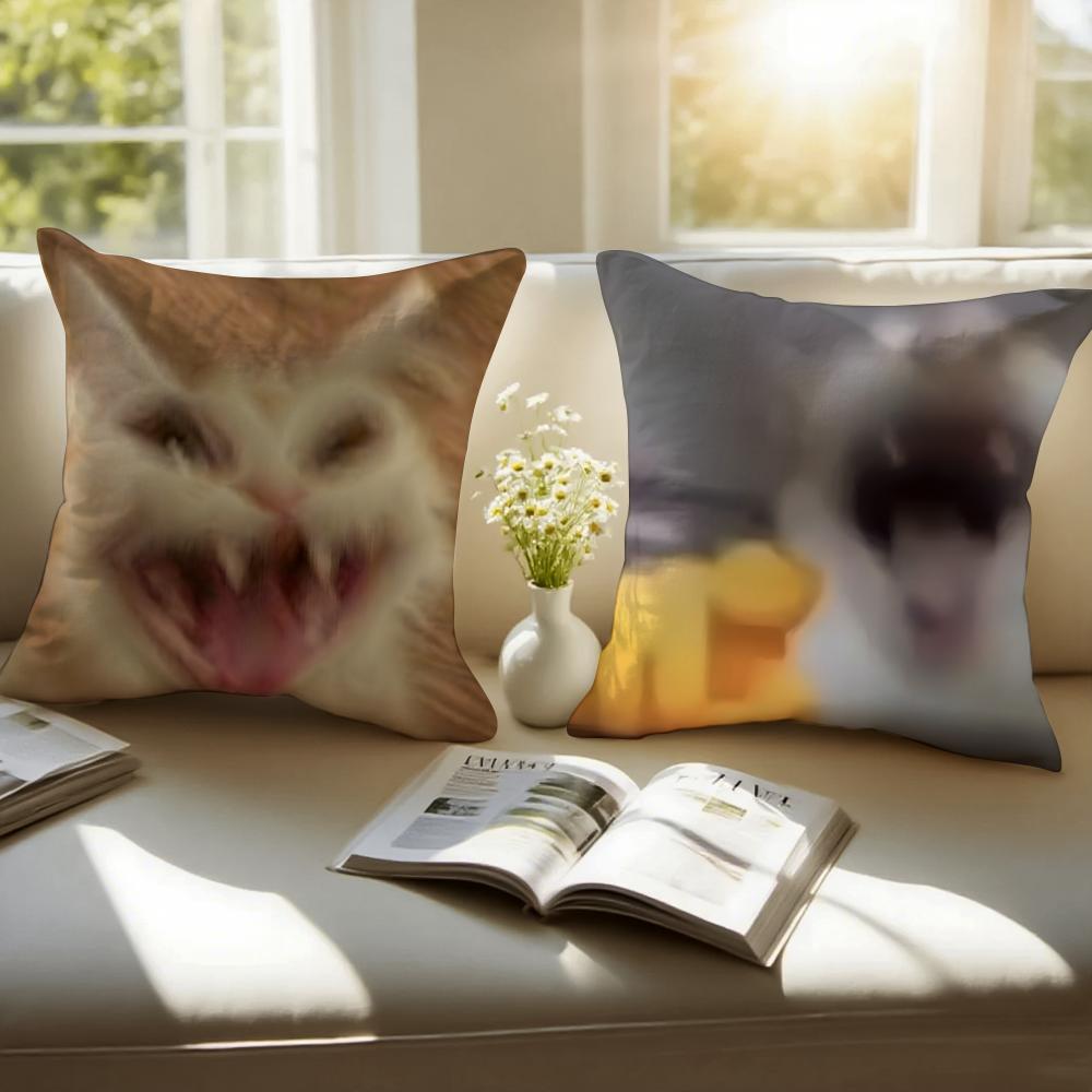 Meme Funny Pet Cat Funny Memes Cushion Cover Pillowcase Antidustmite Invisible Zipper Short Plush Sofa Cushion