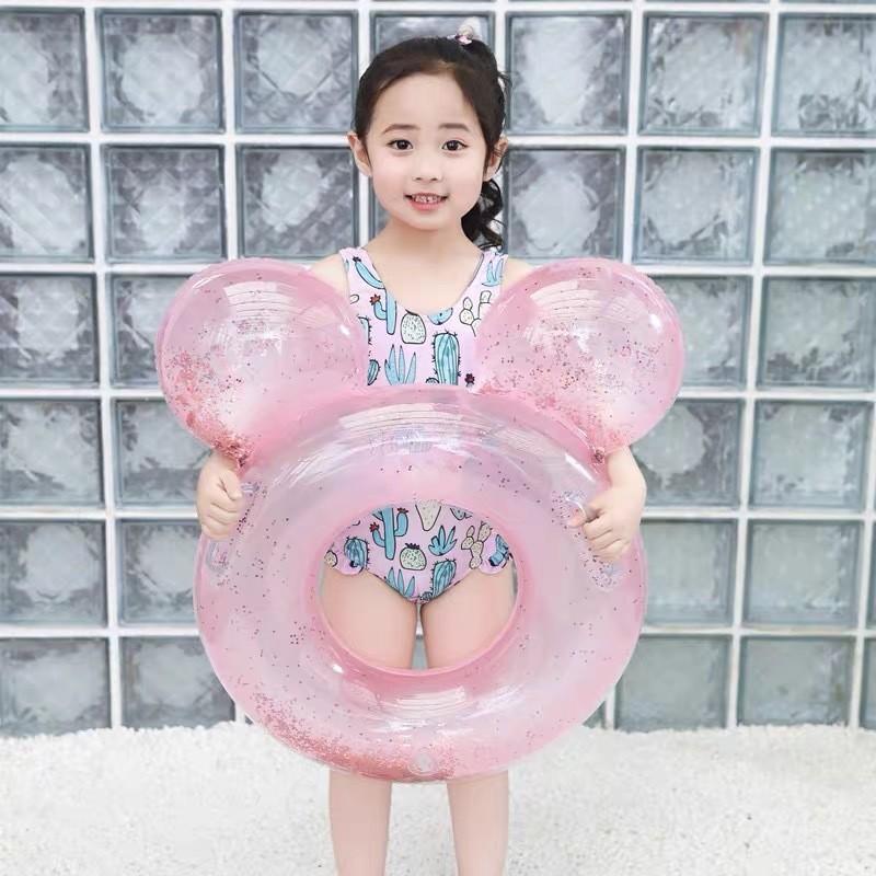 Cartoon Childrens Thickened With Handles Sequins Pink Ears Swimming Rings