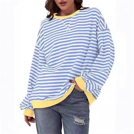 Women's Casual Striped Pattern Round Neck Long Sleeve T-Shirt