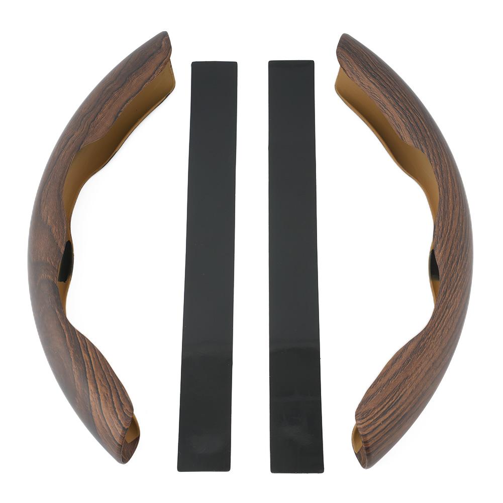2pcs Car Steering Wheel Cover Plastic Wood Grain Anti-Slip Grip Trim Car Accessories Protector Covers 37-38Cm Universal